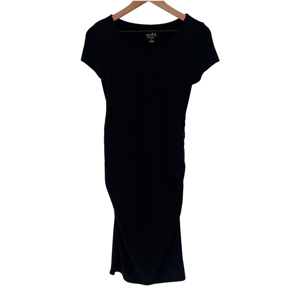 Isabel Maternity Dress Womens Small Black Short Sleeve Ruched Bodycon